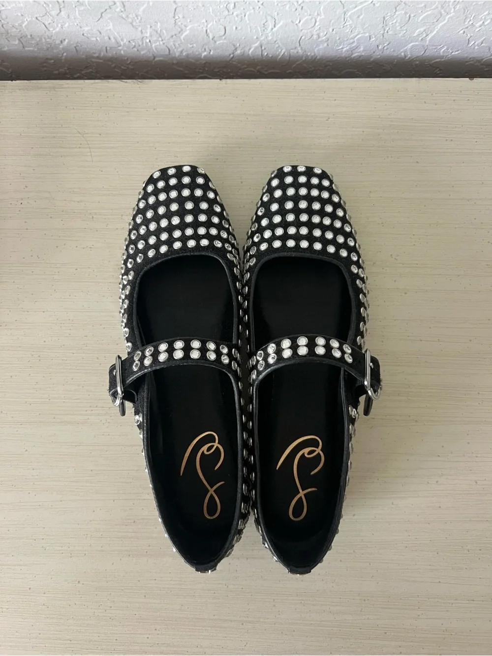 Sam Edelman Black Studded Michaela Mary Jane Flats with Silver Buckle